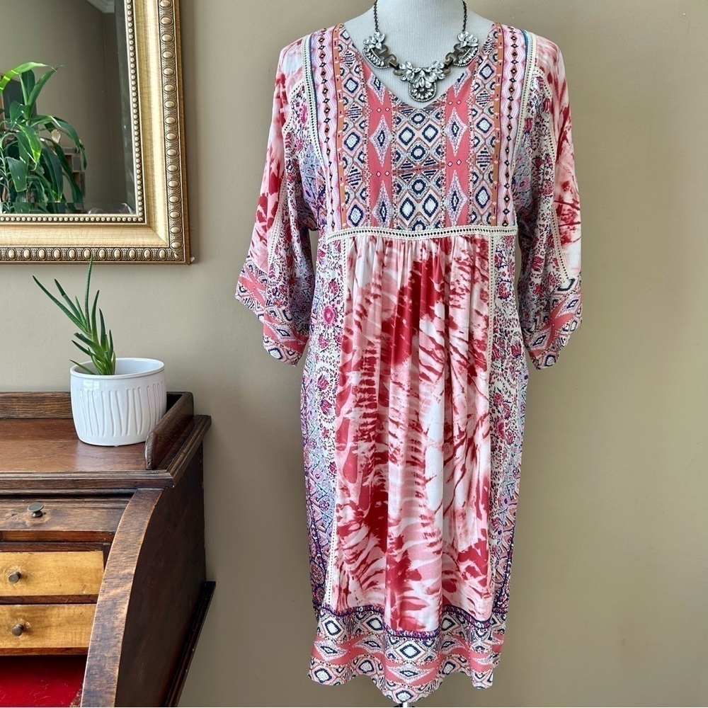 Sundance Wild Provence Mixed Print Keyhole Kimono Peasant Dress V-Neck Size S - Picture 3 of 10